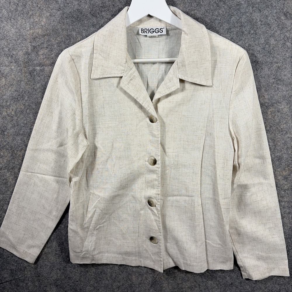 Y2K Briggs shirt Women Small Ivory Long Sleeves Blouse‎ button up USA vintage
